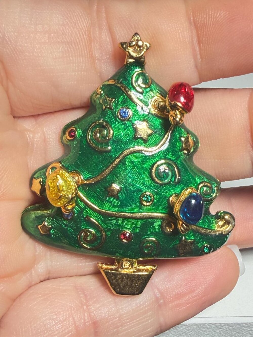 Lia Sophia Christmas Tree Brooch Moving Ornaments Vintage